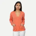 Pull cardigan court cachemire col V a boutons avec poches bord roulotté